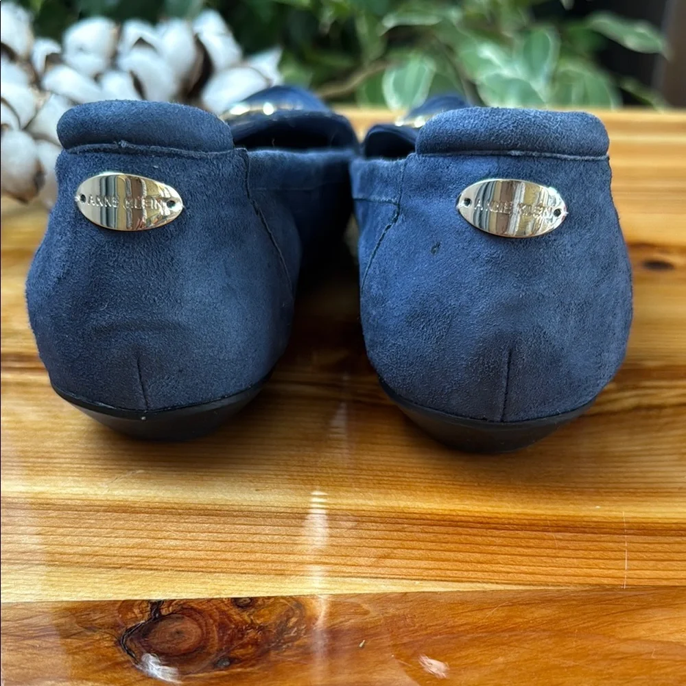 Anne Klein Blue Suede Flats with Silver Ring Detail - Picture 4 of 5